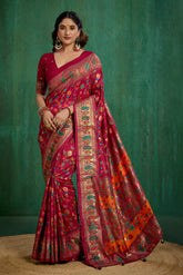 Shop Wine Berry Velvet Tussar Silk Floral Print Ready to Wear Saree Online - Best Prices-RTW-3859